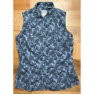 Roper Western Pearl Snap Sleeveless Top Women M Blue Paisley Cowgirl